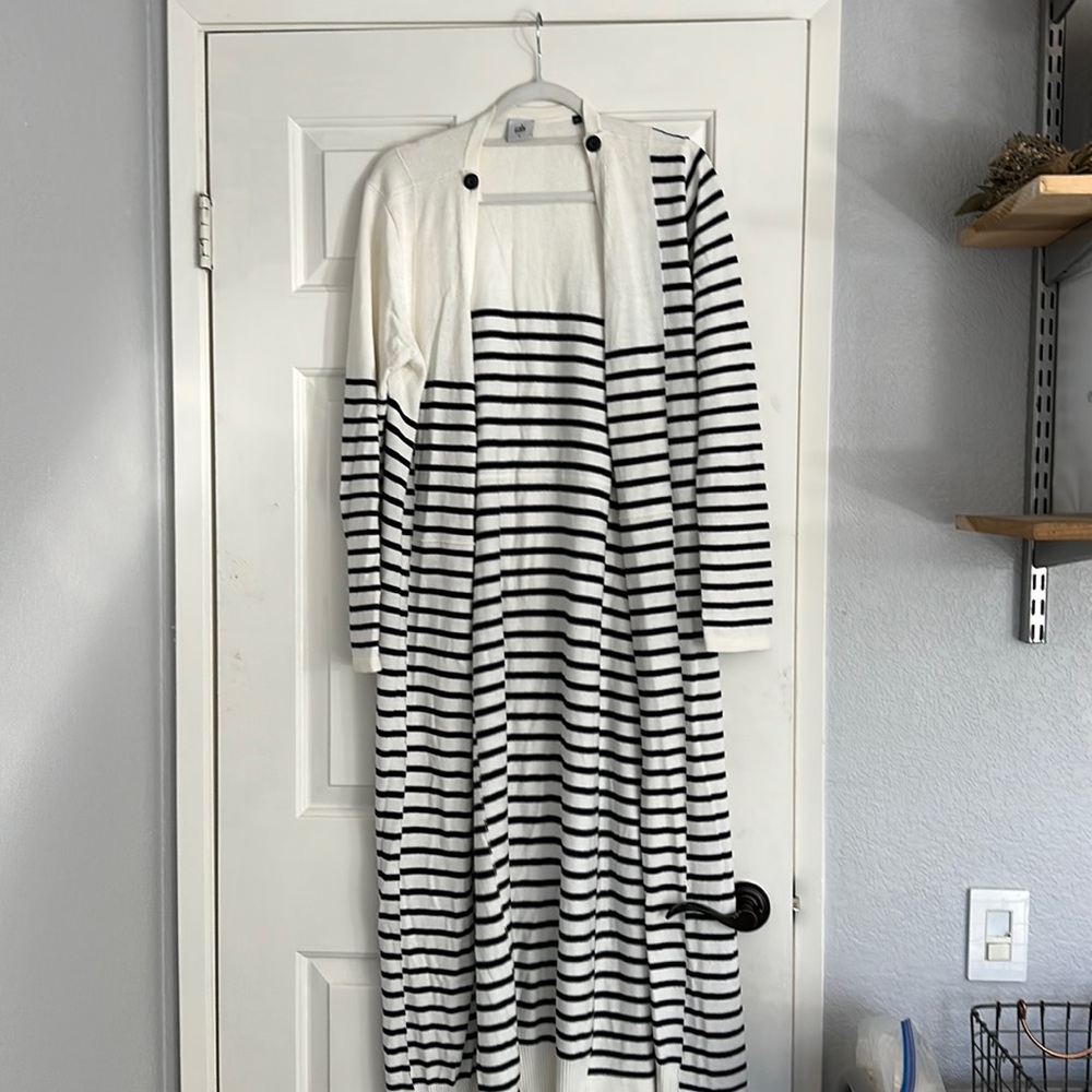 CAbi Black and White Striped Cardigan